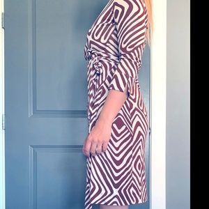 DVF Brown & White Pattern Silk Wrap Dress